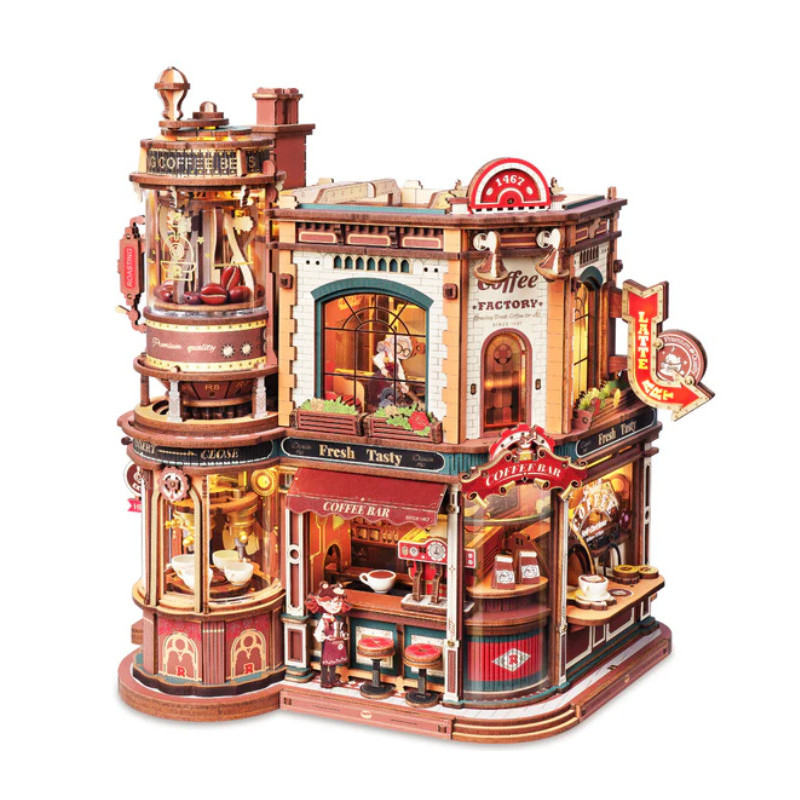 MAQUETA FABRICA DE CAFÉ MOVIMIENTO MÚSICA LUCES