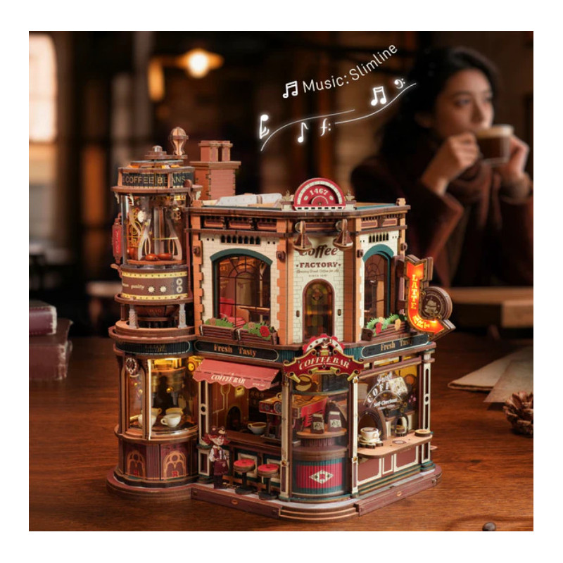 MAQUETA FABRICA DE CAFÉ MOVIMIENTO MÚSICA LUCES