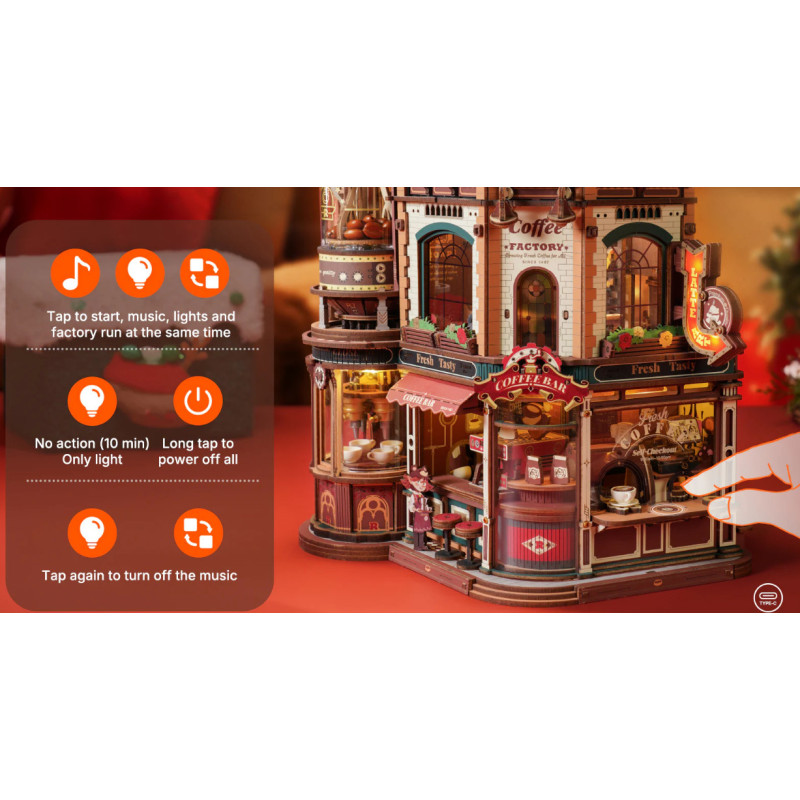 MAQUETA FABRICA DE CAFÉ MOVIMIENTO MÚSICA LUCES