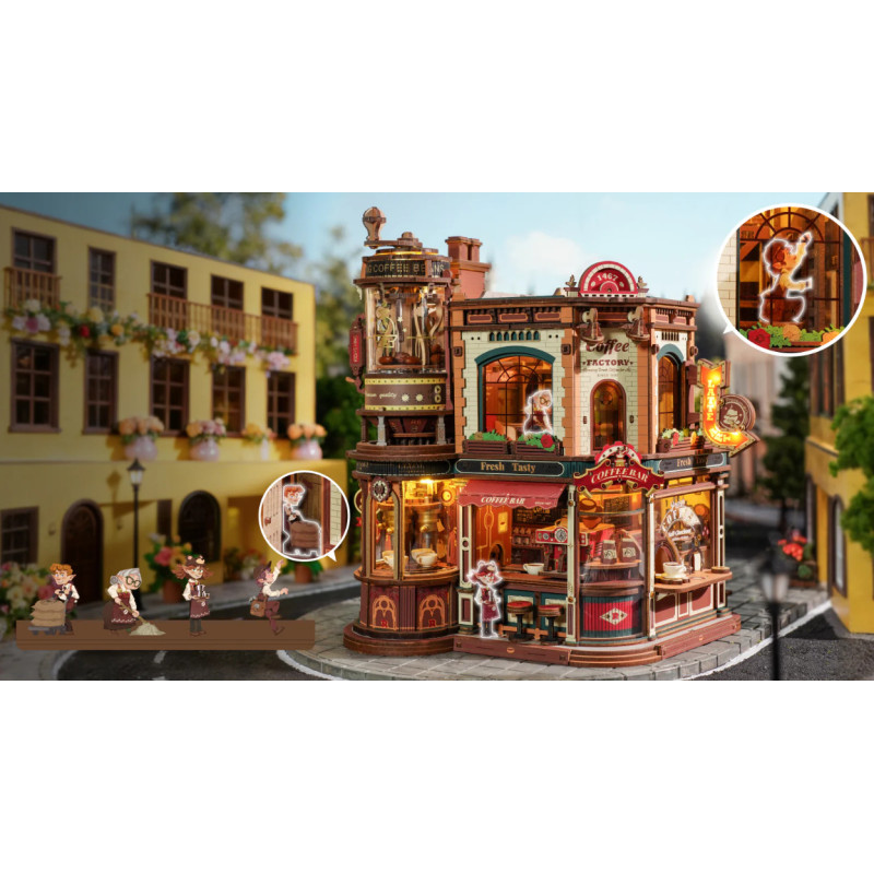 MAQUETA FABRICA DE CAFÉ MOVIMIENTO MÚSICA LUCES