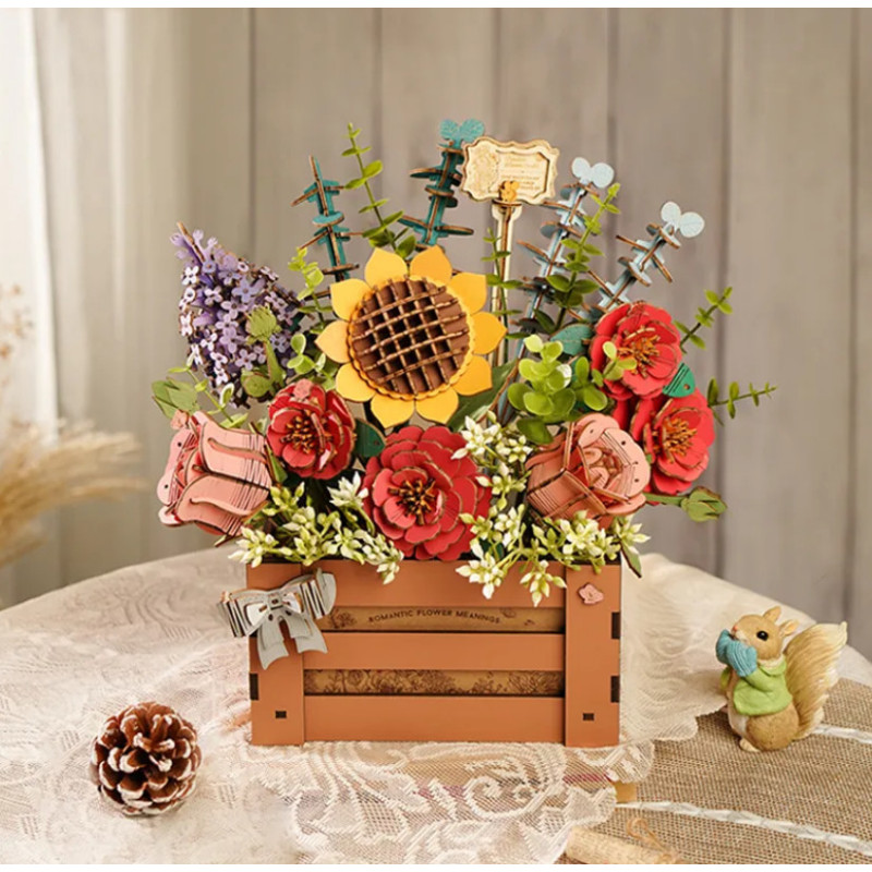 MAQUETA CAJA MADERA CON FLORES