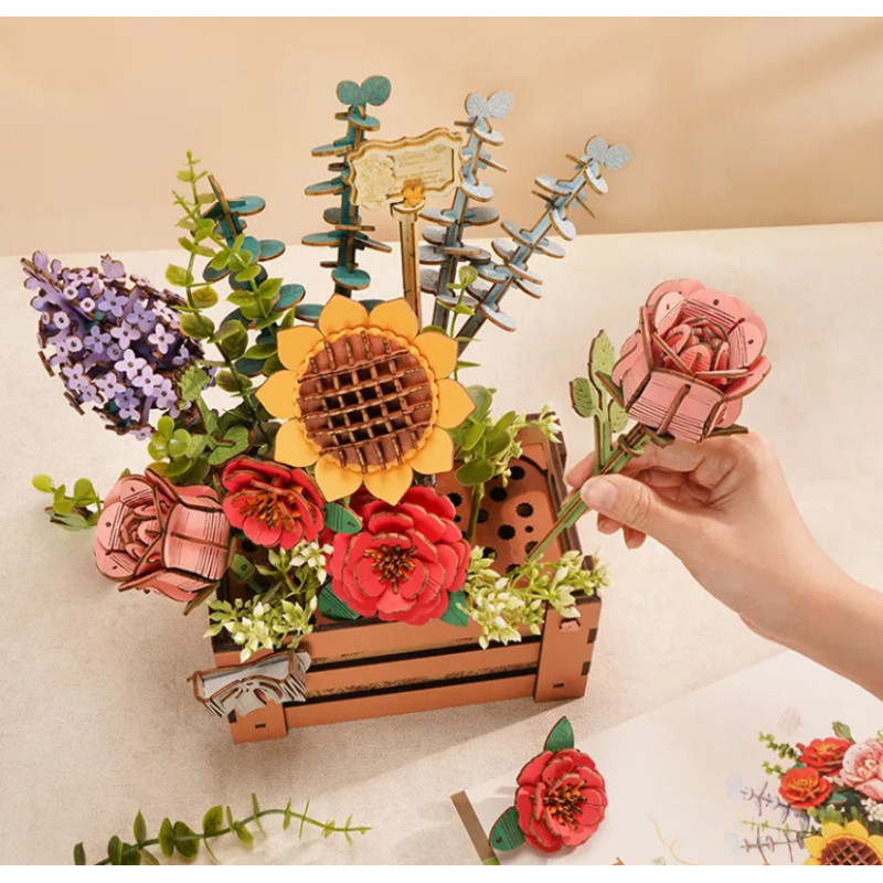 MAQUETA CAJA MADERA CON FLORES
